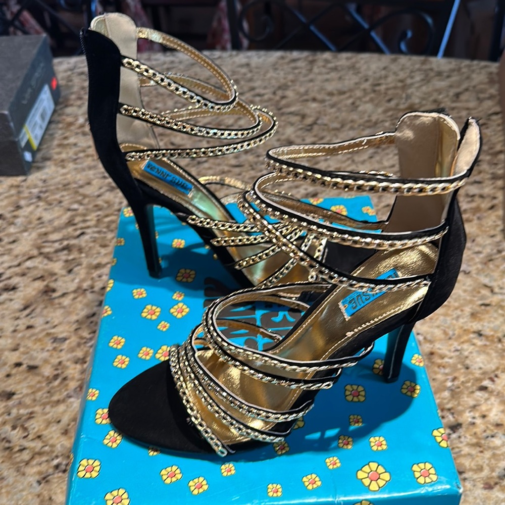 Black with gold chain detail new with box shoes size 10